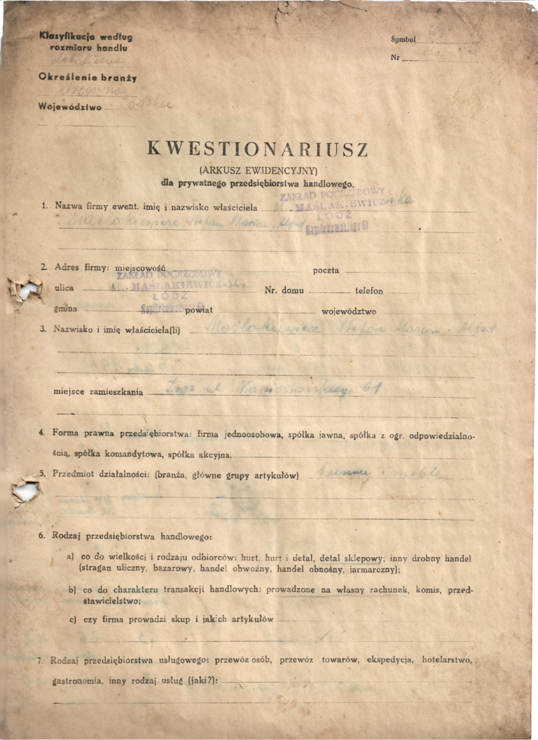 Kwestionariusz Firmowy rejestracja1 Firma Pogrzebowa Maślakiewicz Łódź